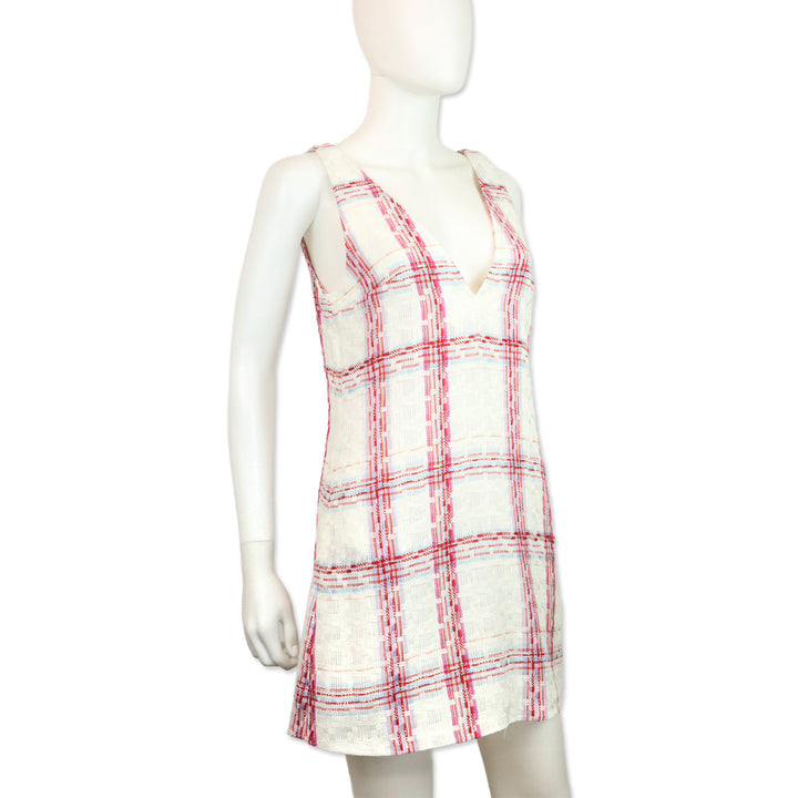 Staud White/Red Plaid Tea Towel Mini Zora Dress