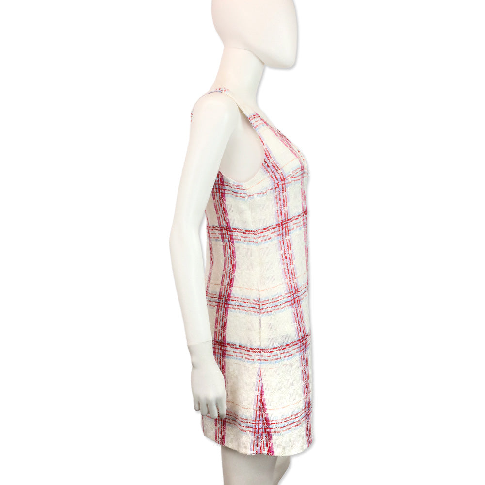 Staud White/Red Plaid Tea Towel Mini Zora Dress
