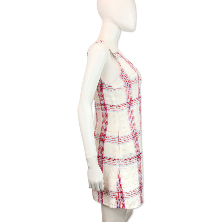 Staud White/Red Plaid Tea Towel Mini Zora Dress