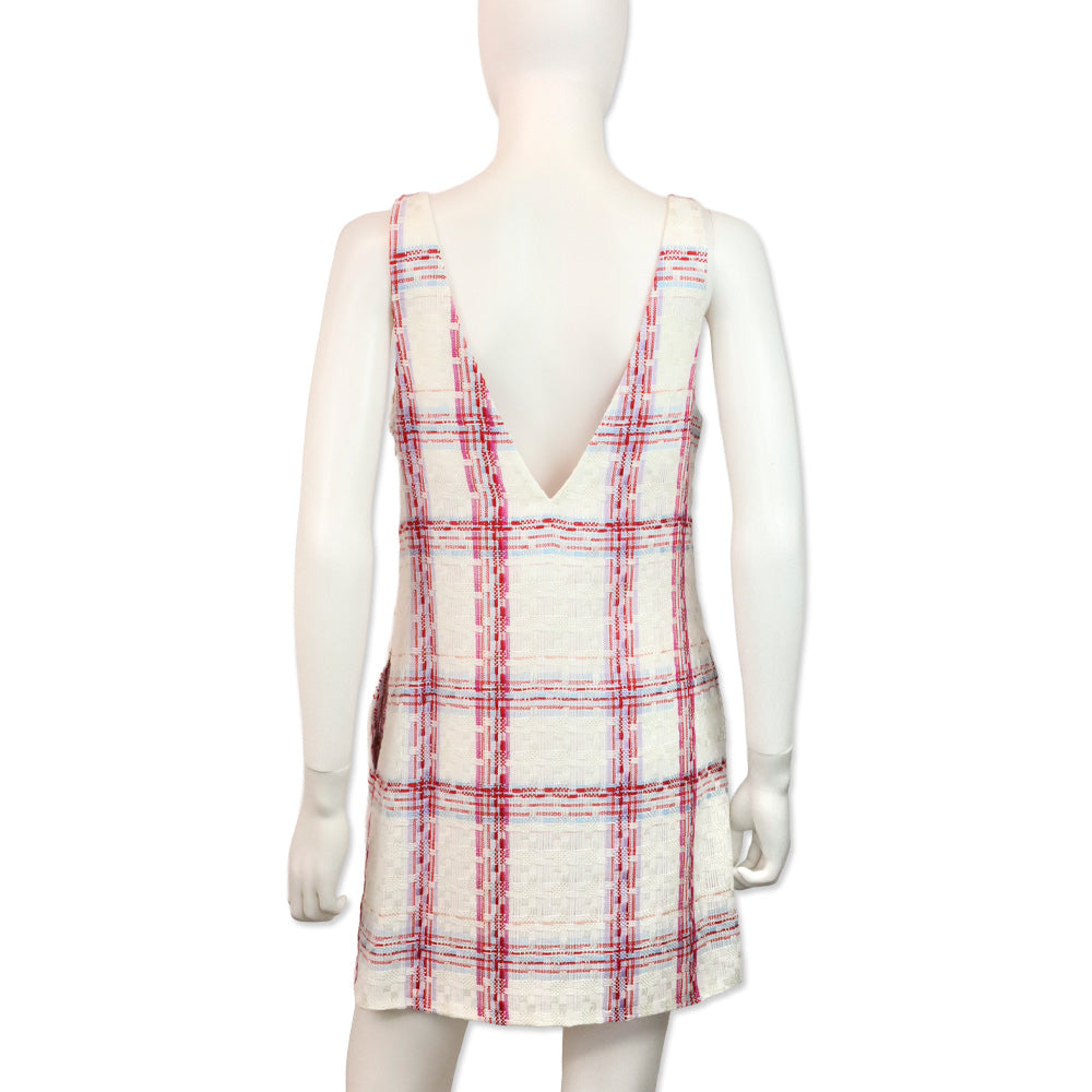 Staud White/Red Plaid Tea Towel Mini Zora Dress