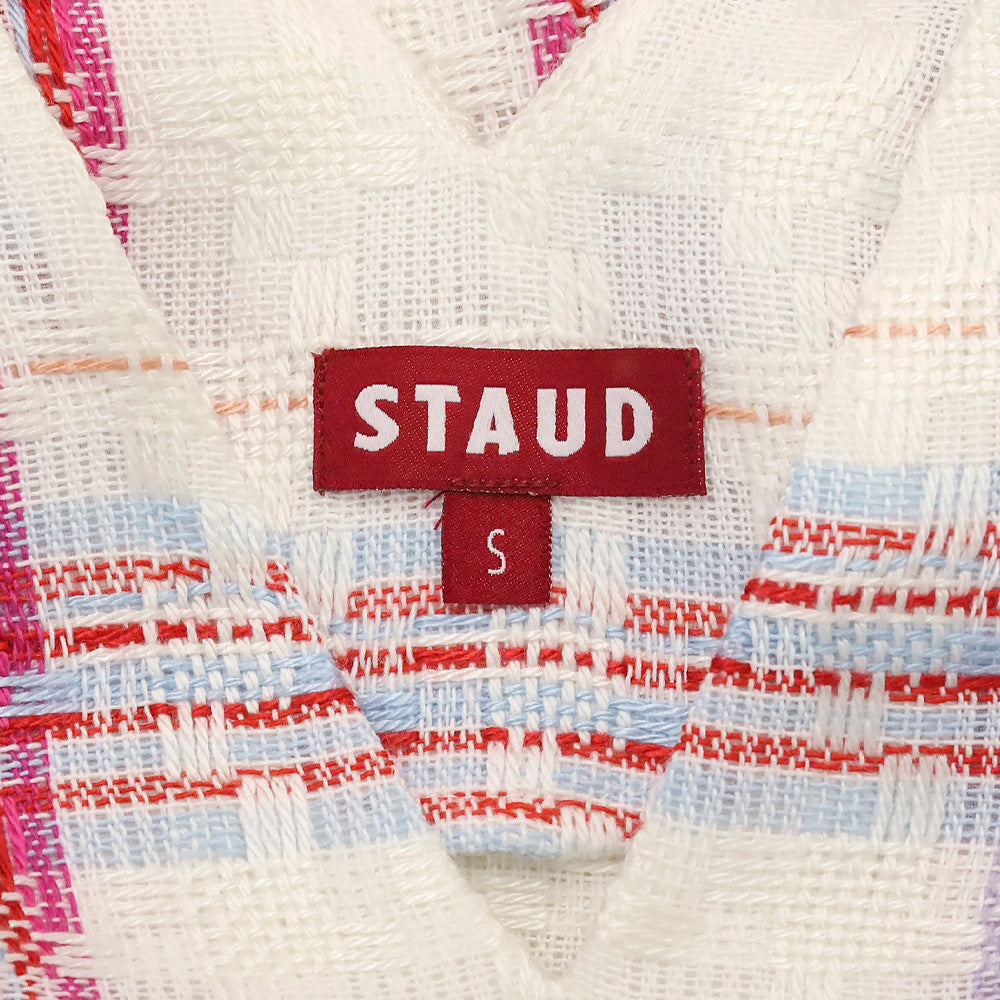 Staud White/Red Plaid Tea Towel Mini Zora Dress