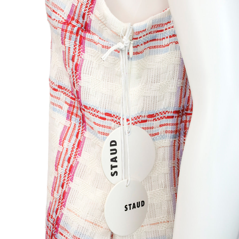 Staud White/Red Plaid Tea Towel Mini Zora Dress