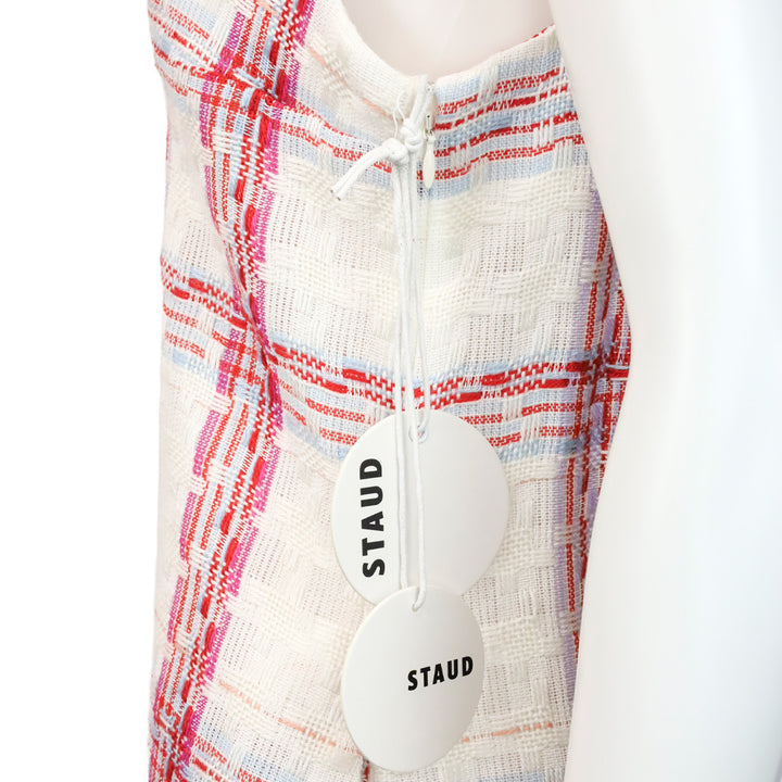 Staud White/Red Plaid Tea Towel Mini Zora Dress