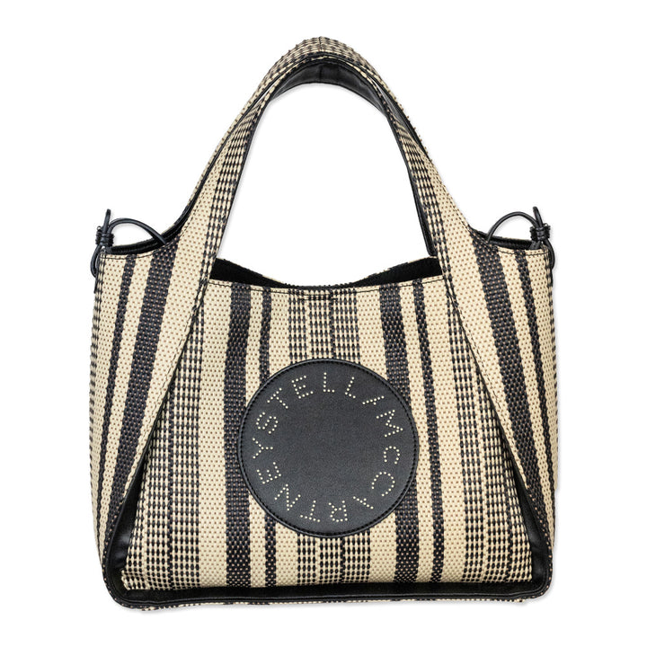 Stella McCartney Black Stella Logo Striped Raffia Tote Bag