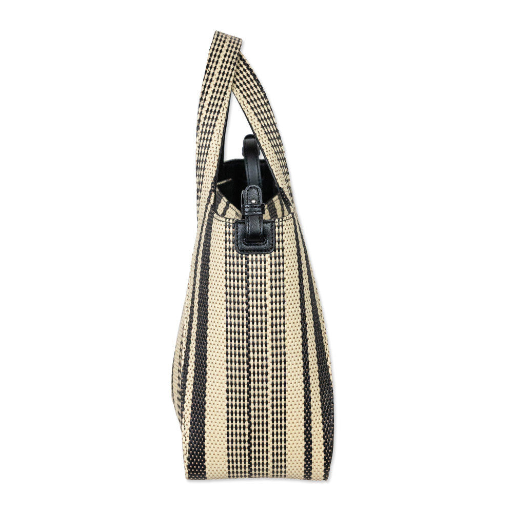 Stella McCartney Black Stella Logo Striped Raffia Tote Bag