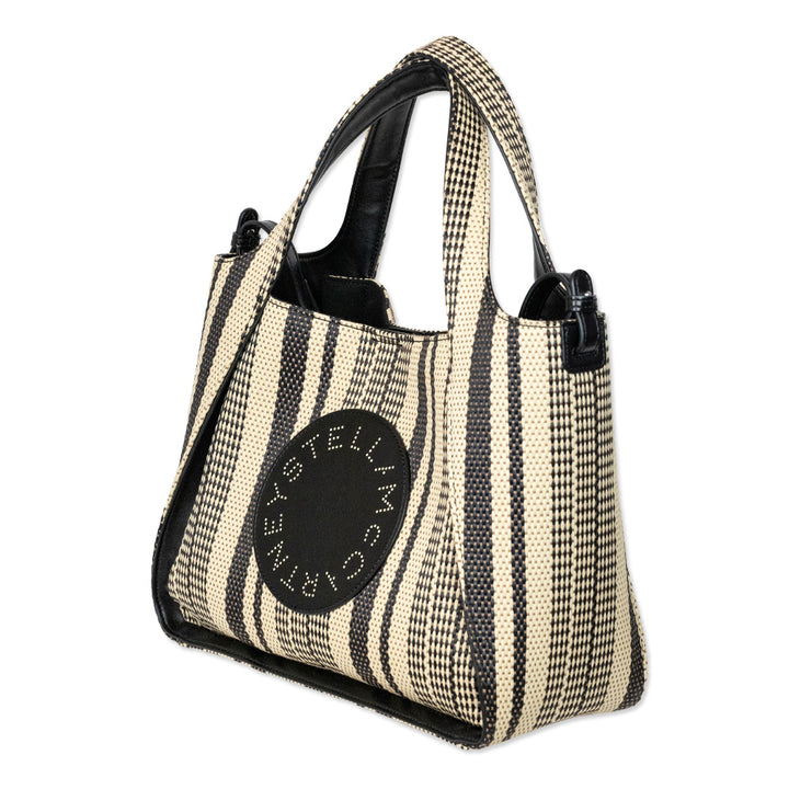 Stella McCartney Black Stella Logo Striped Raffia Tote Bag