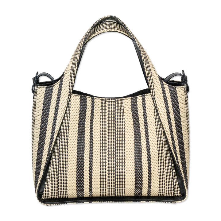 Stella McCartney Black Stella Logo Striped Raffia Tote Bag