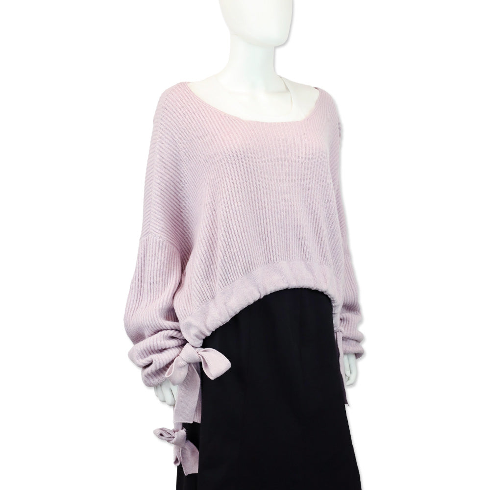 Stella McCarney Lilac Gathered Asymmetric Ribbed Cashmere and Wool-blend Sweater