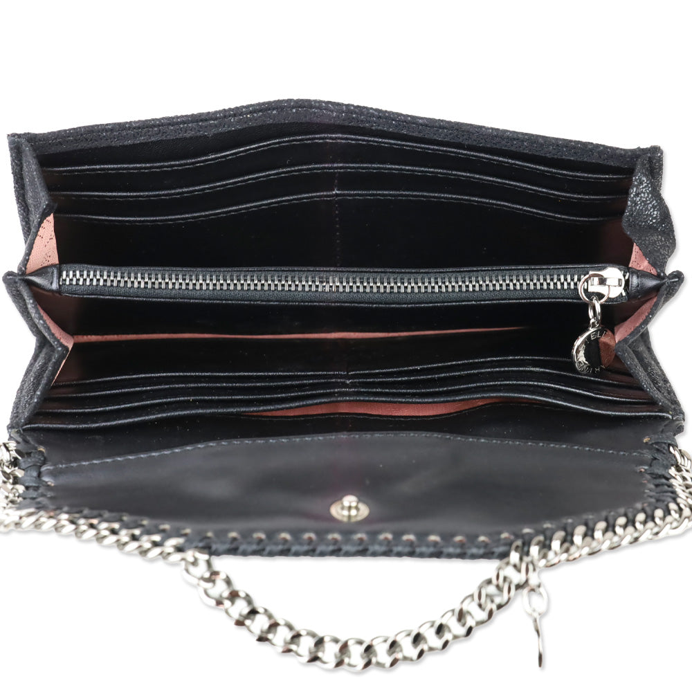 Stella McCartney Black Shaggy Suede Falabella Long Wallet