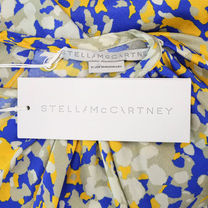 Stella McCartney Blue & Yellow Printed Satin Crepe Cape-Effect Midi Dress