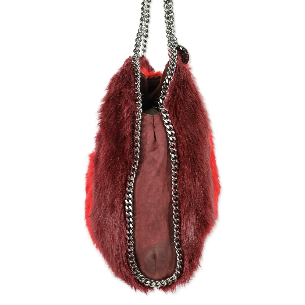 Stella McCartney Burgundy/Red Stripe Faux Fur Falabella Tote