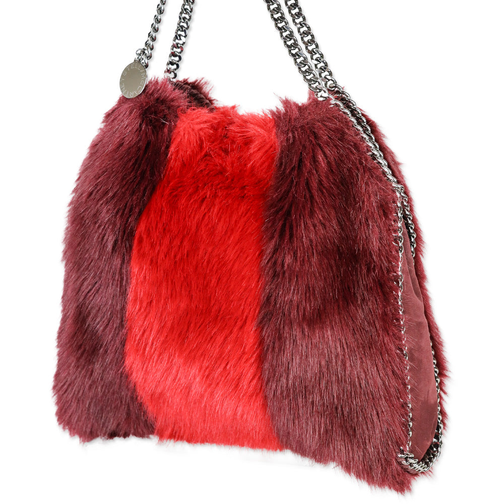 Stella McCartney Burgundy/Red Stripe Faux Fur Falabella Tote