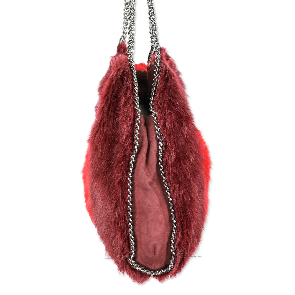 Stella McCartney Burgundy/Red Stripe Faux Fur Falabella Tote