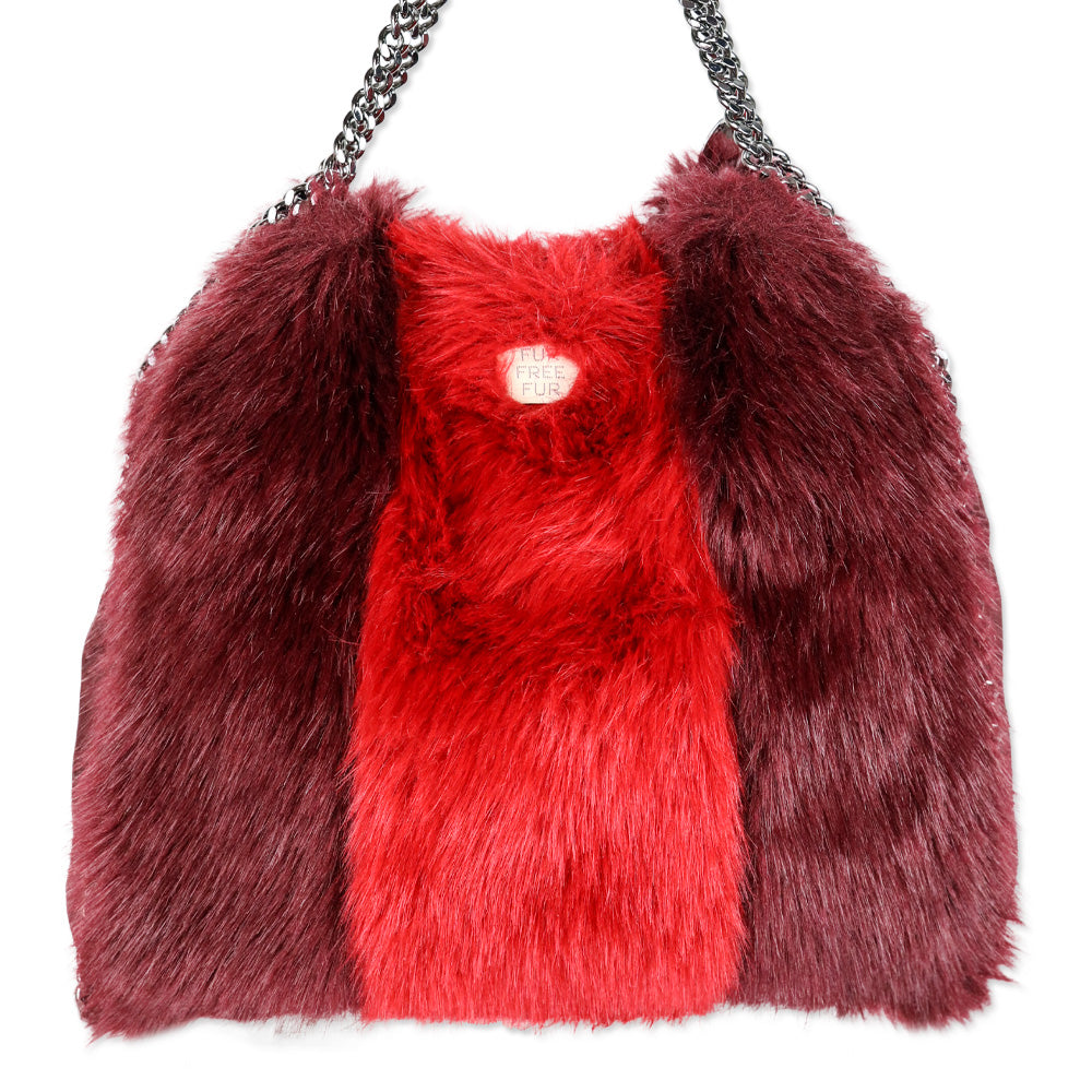 Stella McCartney Burgundy/Red Stripe Faux Fur Falabella Tote