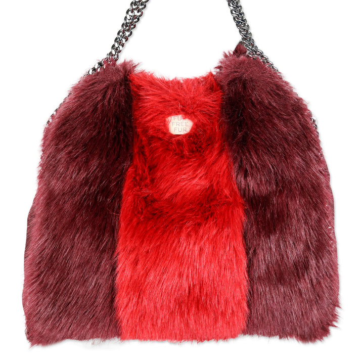 Stella McCartney Burgundy/Red Stripe Faux Fur Falabella Tote