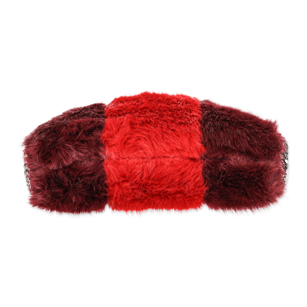 Stella McCartney Burgundy/Red Stripe Faux Fur Falabella Tote