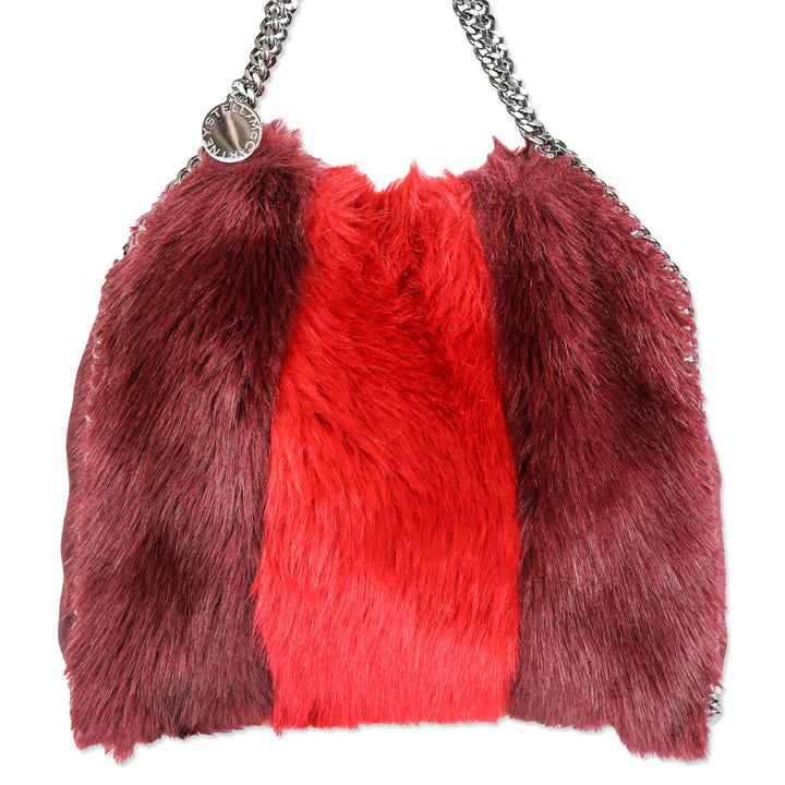 Stella McCartney Burgundy/Red Stripe Faux Fur Falabella Tote