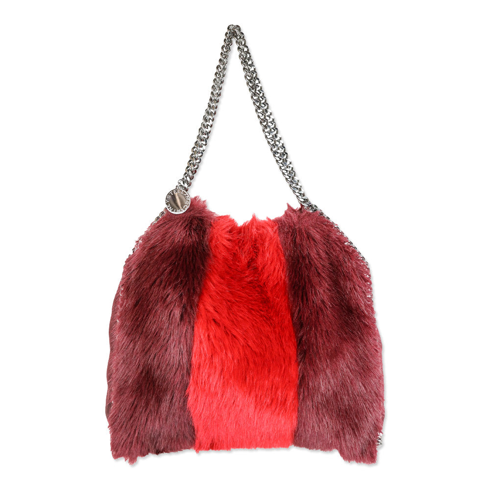 Stella McCartney Burgundy/Red Stripe Faux Fur Falabella Tote