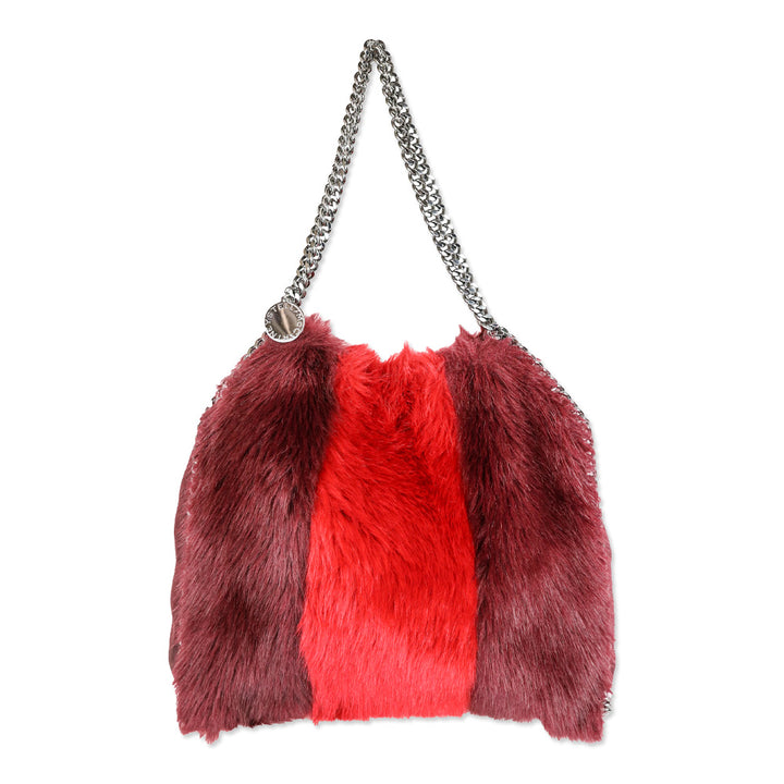 Stella McCartney Burgundy/Red Stripe Faux Fur Falabella Tote