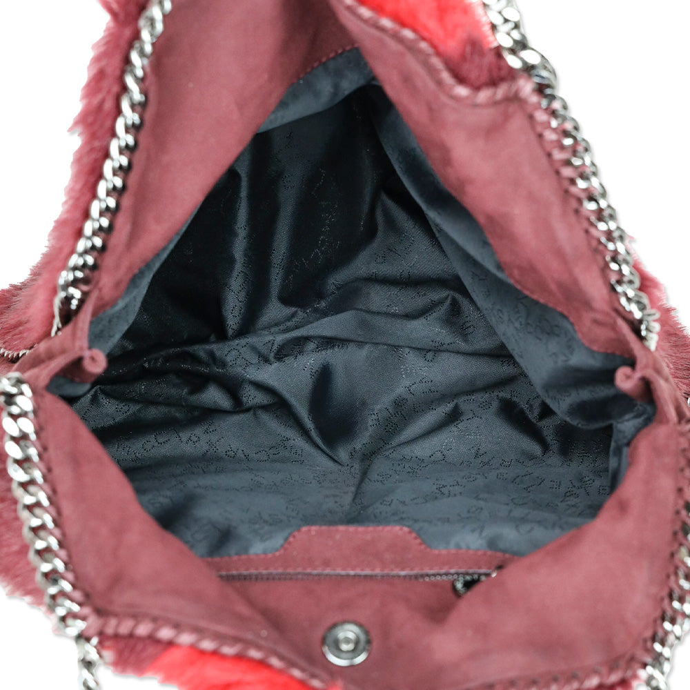 Stella McCartney Burgundy/Red Stripe Faux Fur Falabella Tote
