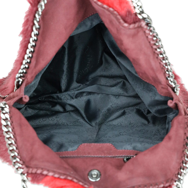 Stella McCartney Burgundy/Red Stripe Faux Fur Falabella Tote
