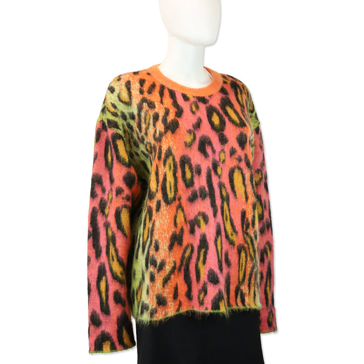 Stella McCartney Multicolor Neon Leopard Print Brushed Mohair Sweater