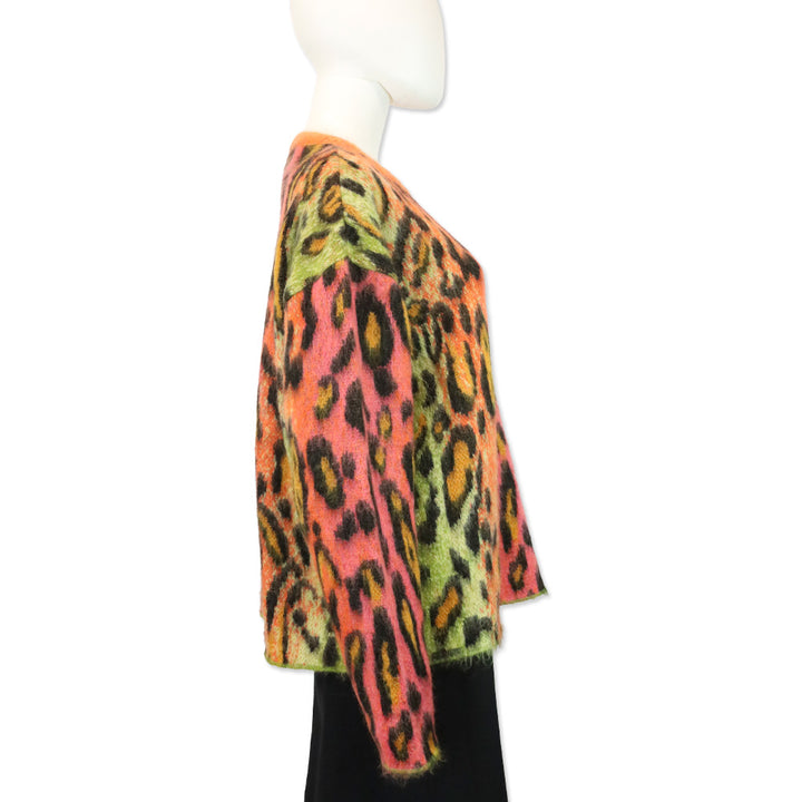 Stella McCartney Multicolor Neon Leopard Print Brushed Mohair Sweater