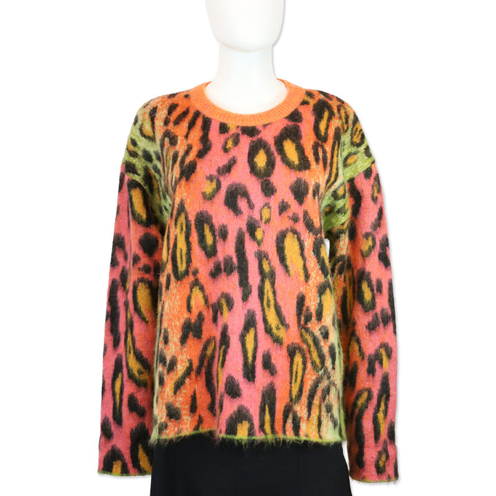 Stella McCartney Multicolor Neon Leopard Print Brushed Mohair Sweater