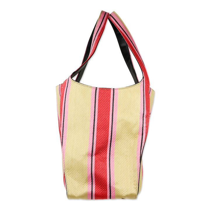 Stella McCartney Pink/Beige Striped Stella Logo Raffia Tote Bag