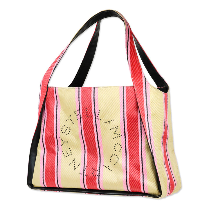 Stella McCartney Pink/Beige Striped Stella Logo Raffia Tote Bag