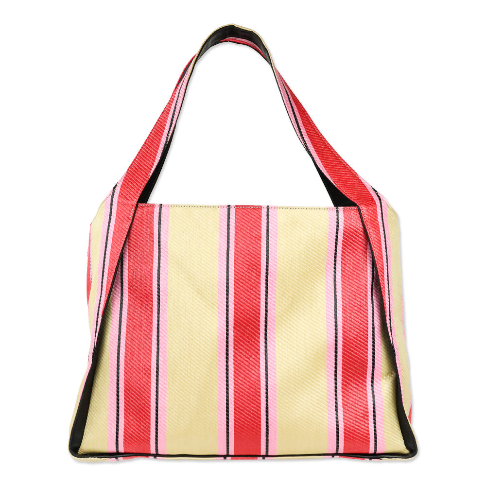 Stella McCartney Pink/Beige Striped Stella Logo Raffia Tote Bag