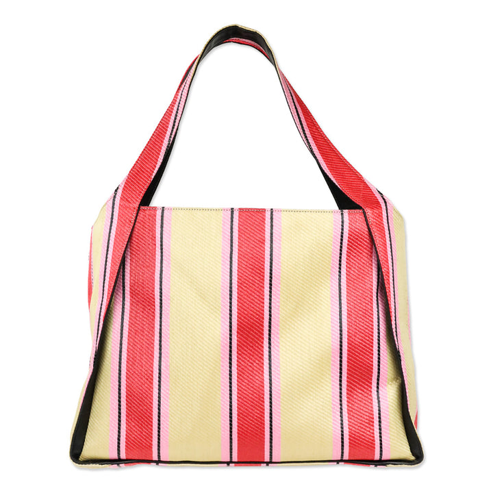 Stella McCartney Pink/Beige Striped Stella Logo Raffia Tote Bag