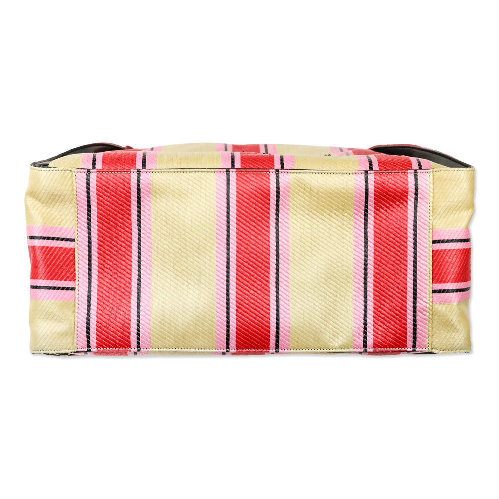 Stella McCartney Pink/Beige Striped Stella Logo Raffia Tote Bag