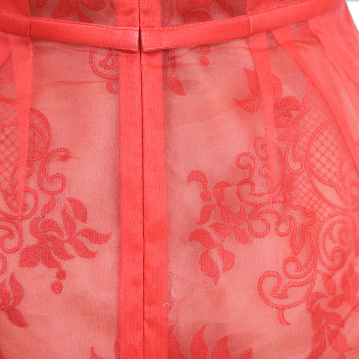 Stella McCartney Red Embroidered Camel Organza Strapless Bolsena Dress with Red Peplum Overlay
