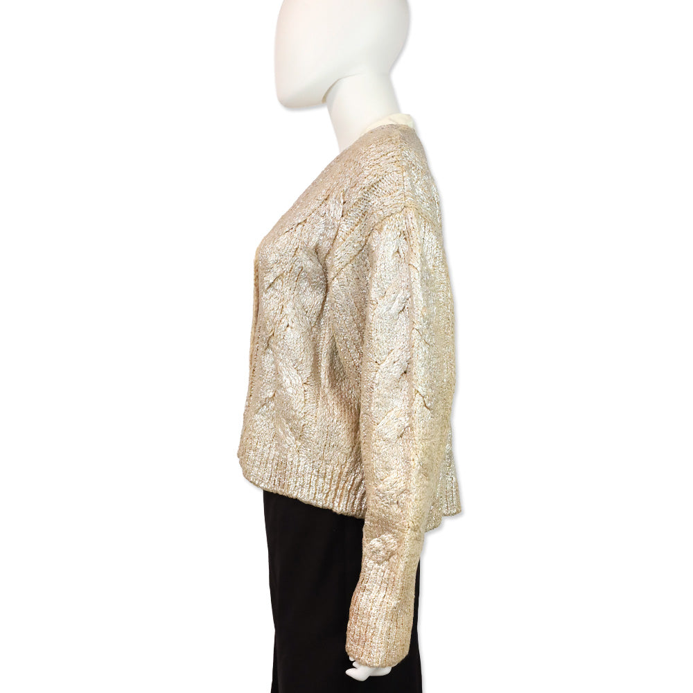 Stella McCartney Silver Metallic Cable-Knit Crop Cardigan