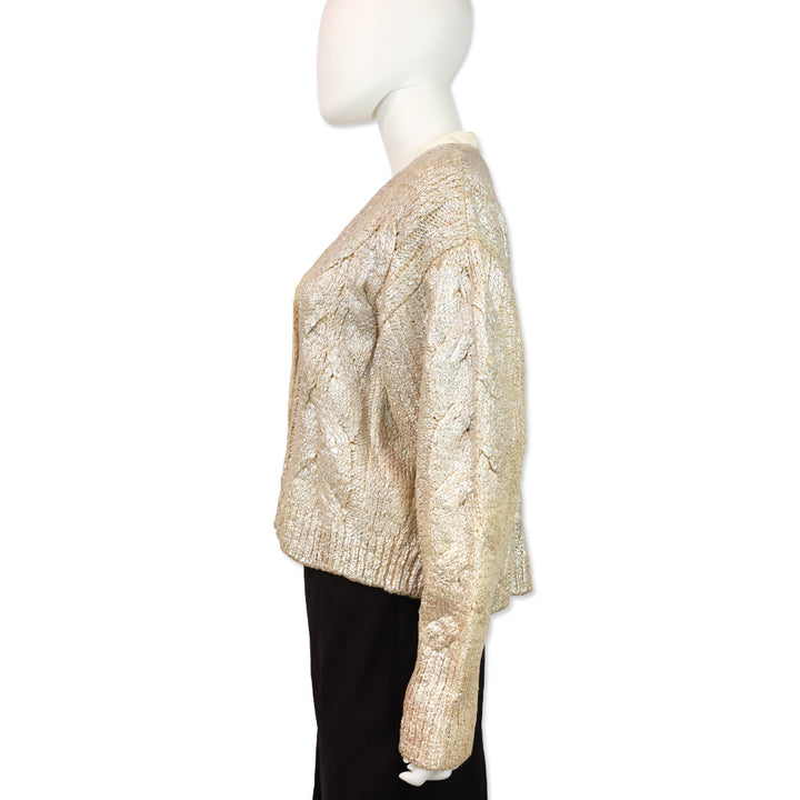 Stella McCartney Silver Metallic Cable-Knit Crop Cardigan