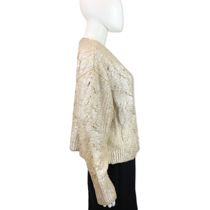 Stella McCartney Silver Metallic Cable-Knit Crop Cardigan