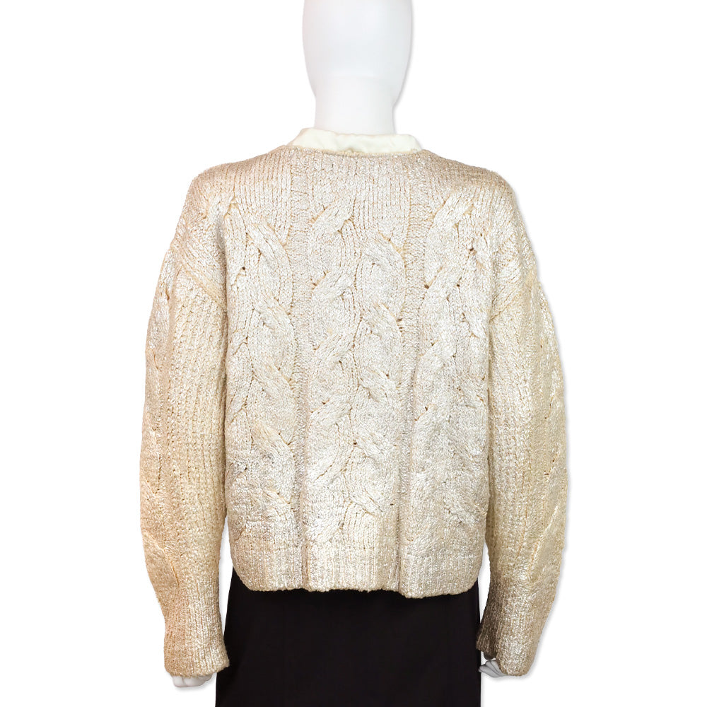Stella McCartney Silver Metallic Cable-Knit Crop Cardigan