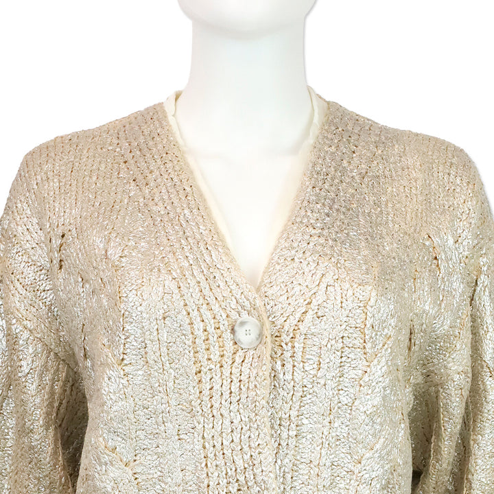 Stella McCartney Silver Metallic Cable-Knit Crop Cardigan