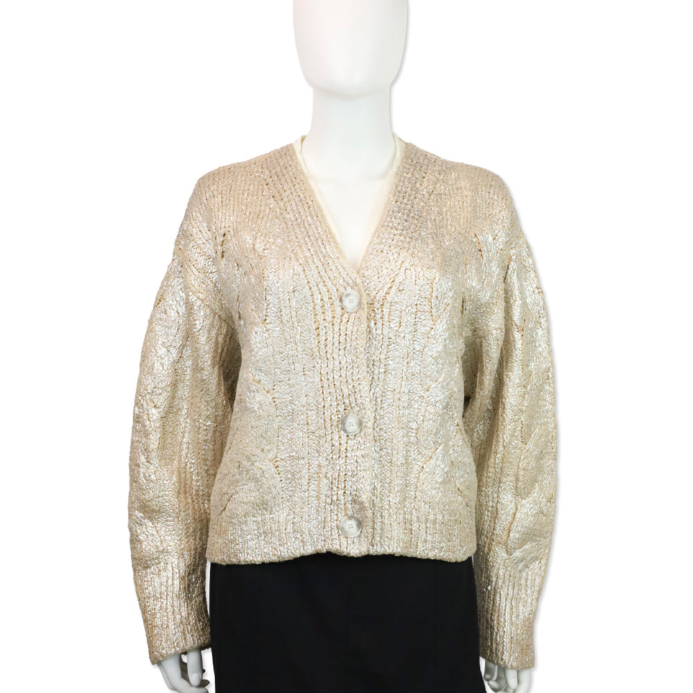 Stella McCartney Silver Metallic Cable-Knit Crop Cardigan