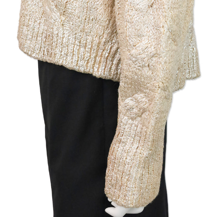 Stella McCartney Silver Metallic Cable-Knit Crop Cardigan