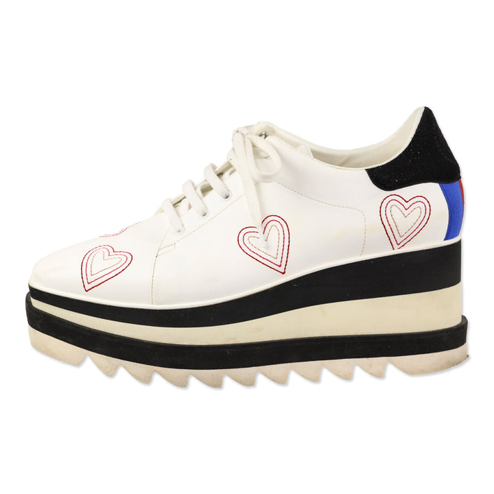 Stella McCartney Sneakelyse Vegan Leather Embroidered Hearts Platform Sneakers