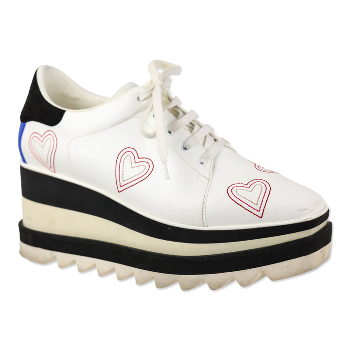 Stella McCartney Sneakelyse Vegan Leather Embroidered Hearts Platform Sneakers