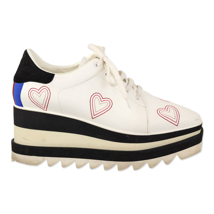 Stella McCartney Sneakelyse Vegan Leather Embroidered Hearts Platform Sneakers