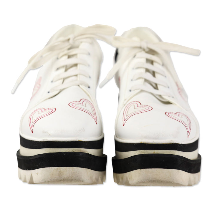 Stella McCartney Sneakelyse Vegan Leather Embroidered Hearts Platform Sneakers