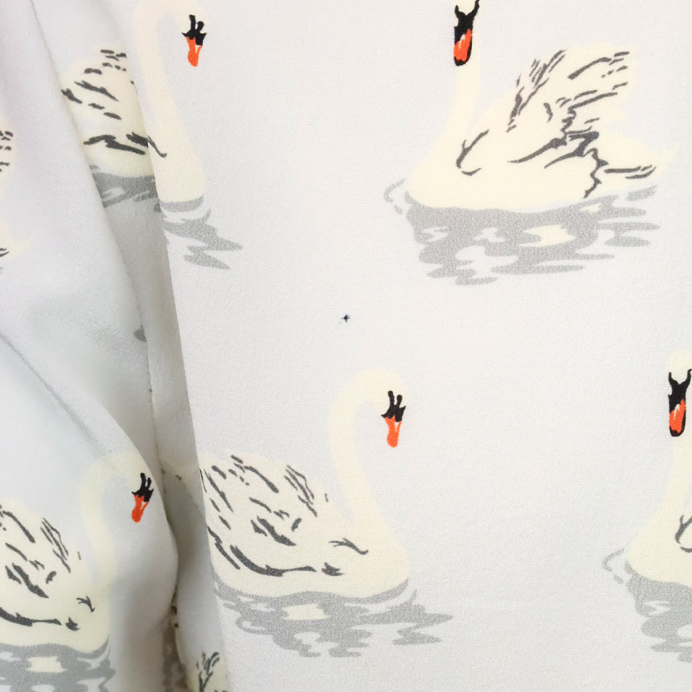 Stella McCartney Swan Print Fur Trim Button Up Peplum Blouse