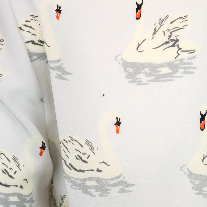 Stella McCartney Swan Print Fur Trim Button Up Peplum Blouse