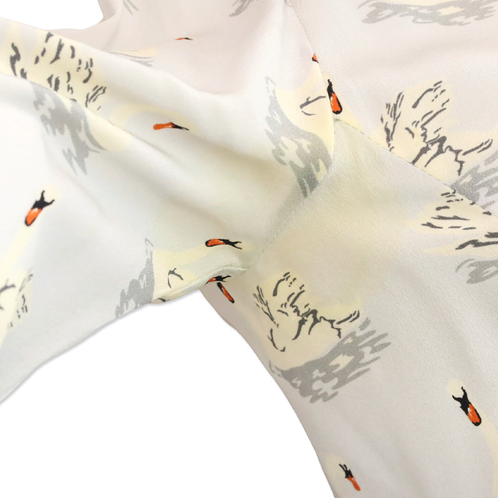 Stella McCartney Swan Print Fur Trim Button Up Peplum Blouse