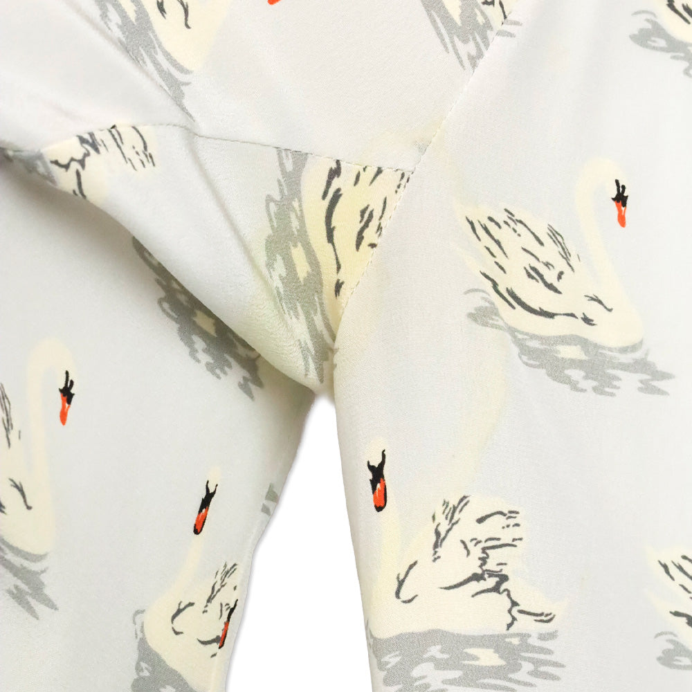 Stella McCartney Swan Print Fur Trim Button Up Peplum Blouse