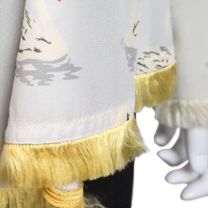 Stella McCartney Swan Print Fur Trim Button Up Peplum Blouse